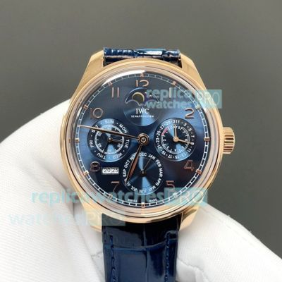 GRF Perfect Copy IWC Portugieser Blue Face Perpetual Calendar Rose Gold Watch 